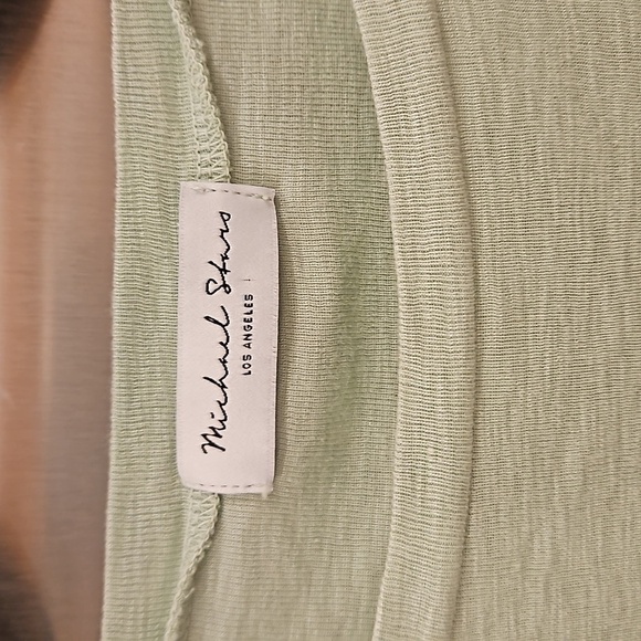 💕MICHAEL STARS💕 Dot Boatneck 3/4 Sleeve Slub Jersey Knit Tee ~ Mint Green NWOT - Picture 5 of 13